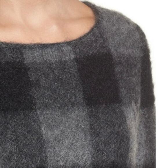 Eileen Fisher Mohair Alpaca Blend Check Plaid Sweater Black Gray Size Medium - Picture 3 of 10